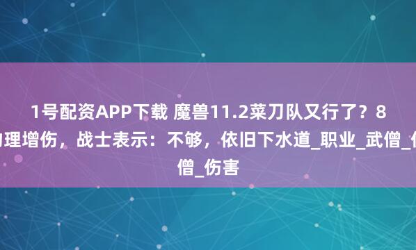 1号配资APP下载 魔兽11.2菜刀队又行了？8%物理增伤，战士表示：不够，依旧下水道_职业_武僧_伤害